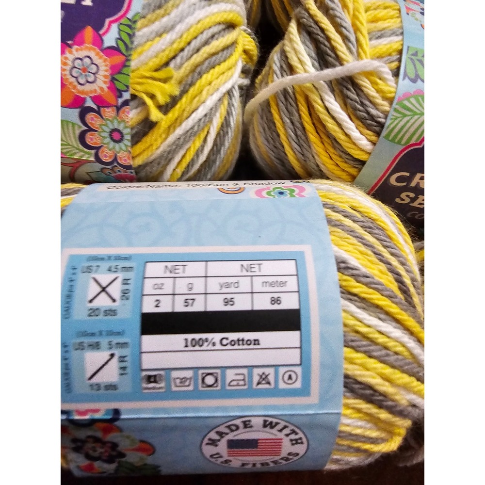 11 Skeins Crafter's Secret Cotton Yarn Sun & Shadow Yellow Grey White Variegated - Picture 5 of 5